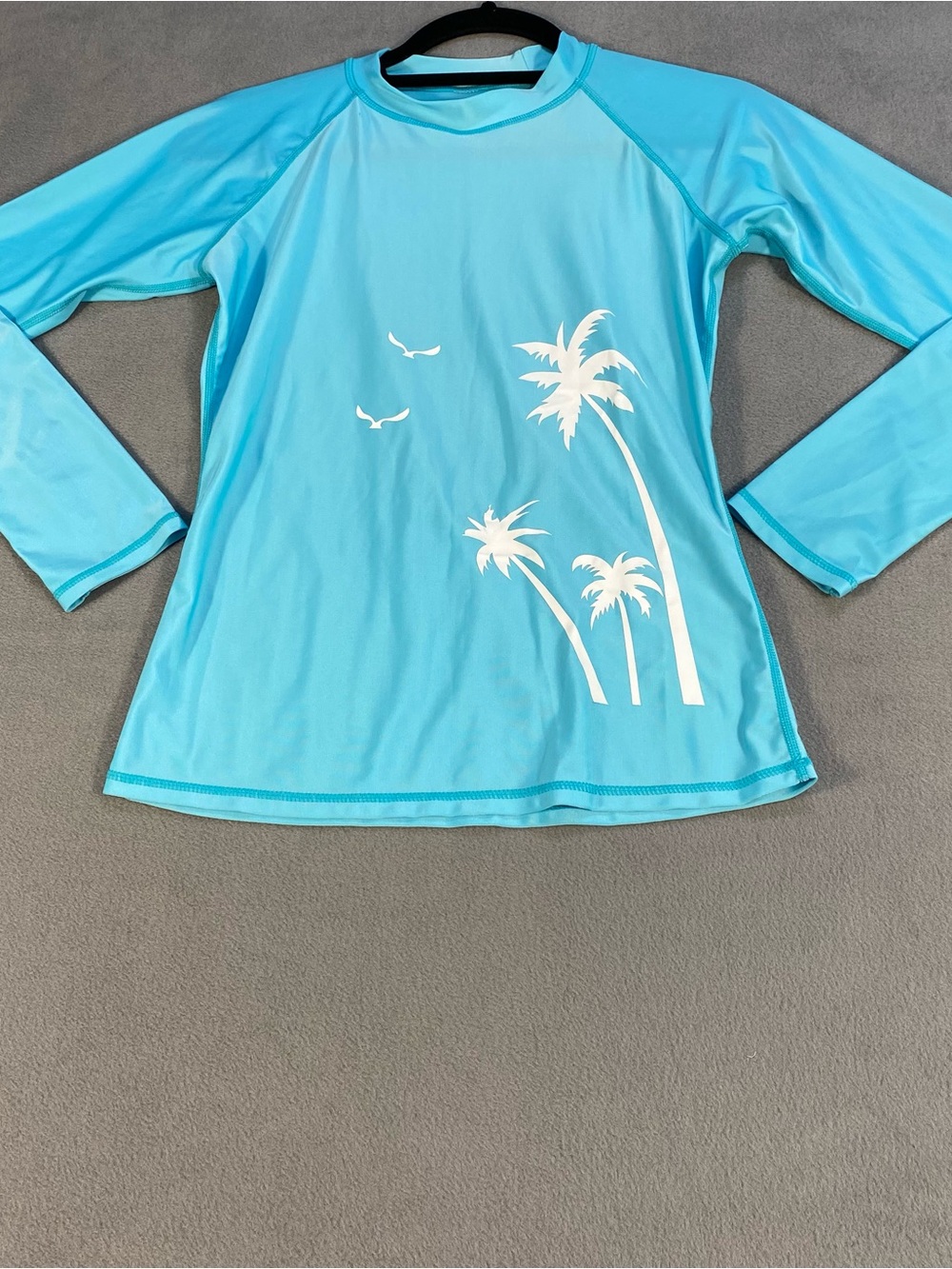 Kids Long Sleeve Swim Rash Guard - Light Blue Palm Print, size XL (14-16)